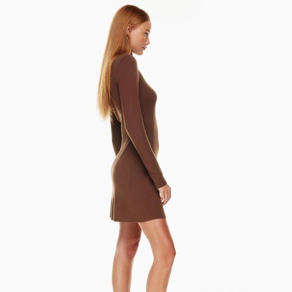 Aritzia Sunday Best Deeley Brown Cognac Spacey Knit Turtleneck Mini Dress M - Picture 8 of 9